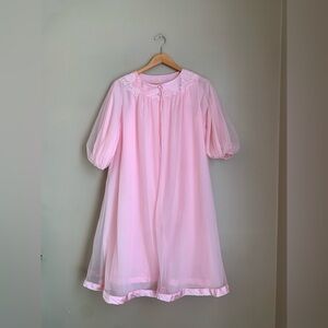 Vtg Gossard Artemis Pink Gown Robe Puff Sleeves Sabrina Carpenter Short N sweet